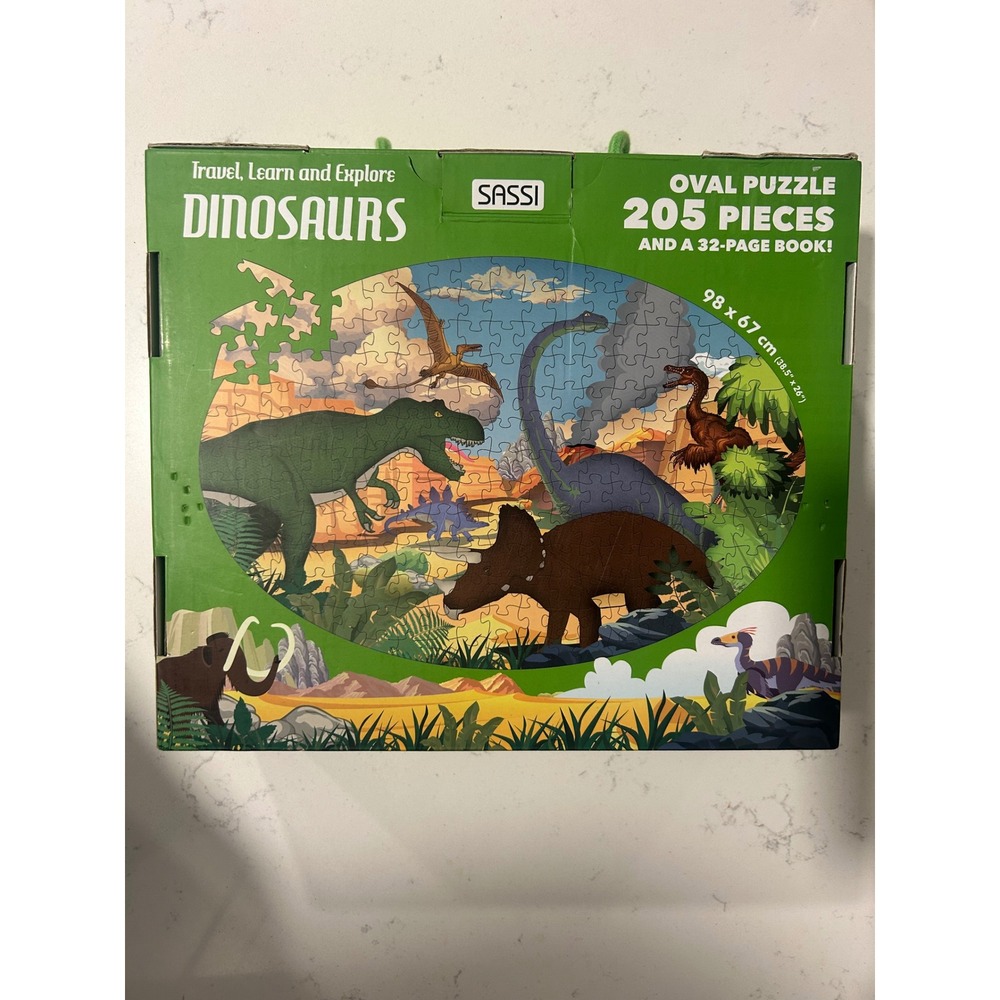 Sassi Travel Learn and Explore Dinosaurs Oval‎ Puzzle 205 Pieces with Book